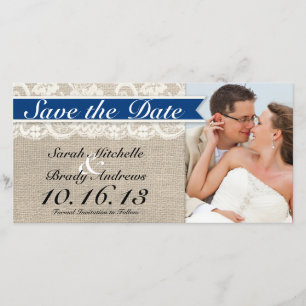 Reserva La Fecha Lace & Burlap Vintage Save the Date - Royal Blue