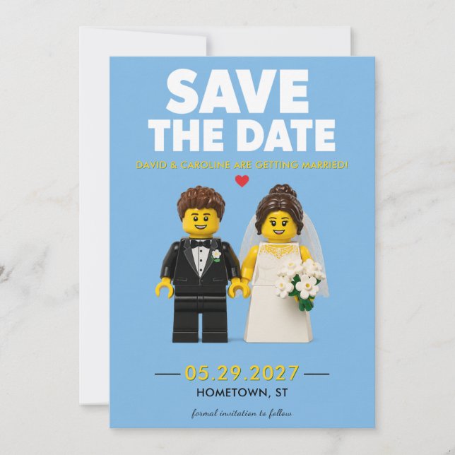 Reserva La Fecha Ladrillos de Construcción Clásico Bloques de Bodas (Anverso)