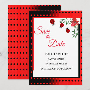 Reserva La Fecha Ladybugs Red & Black Cute Flores acuarelas