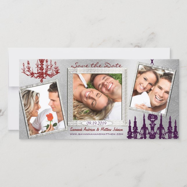 Reserva La Fecha Lámpara De Damasco Plata Red & Plum Guardar La Fec (Anverso)