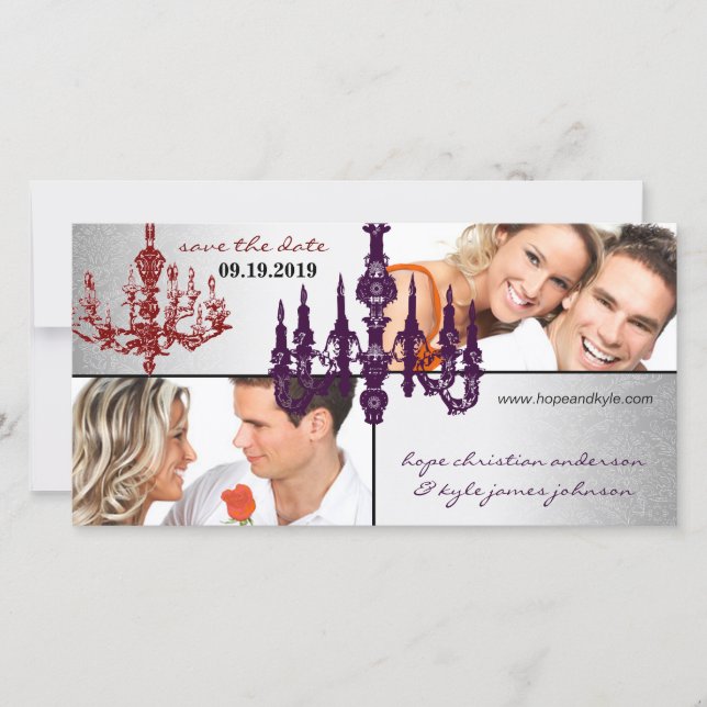 Reserva La Fecha Lámpara De Damasco Plata Red & Plum Guardar La Fec (Anverso)