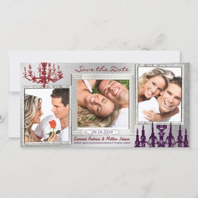 Reserva La Fecha Lámpara De Damasco Plata Red & Plum Guardar La Fec (Anverso)