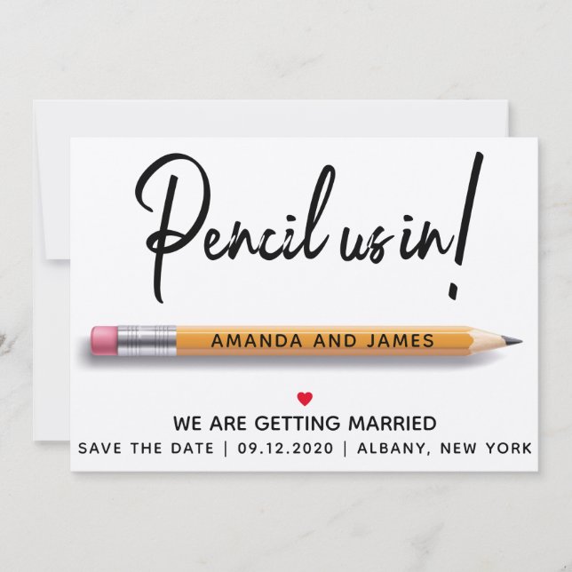 Reserva La Fecha Lápiz Simple Moderno En Cartón (Anverso)