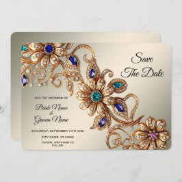 Reserva La Fecha Las Elegantes Flores De Joyas De Oro Salvan La Fec