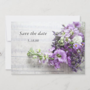 Reserva La Fecha las flores lavanda-coloreadas en música ahorran la