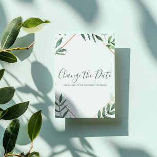 Reserva La Fecha Las hojas verdes y el borde dorado cambian la tarj