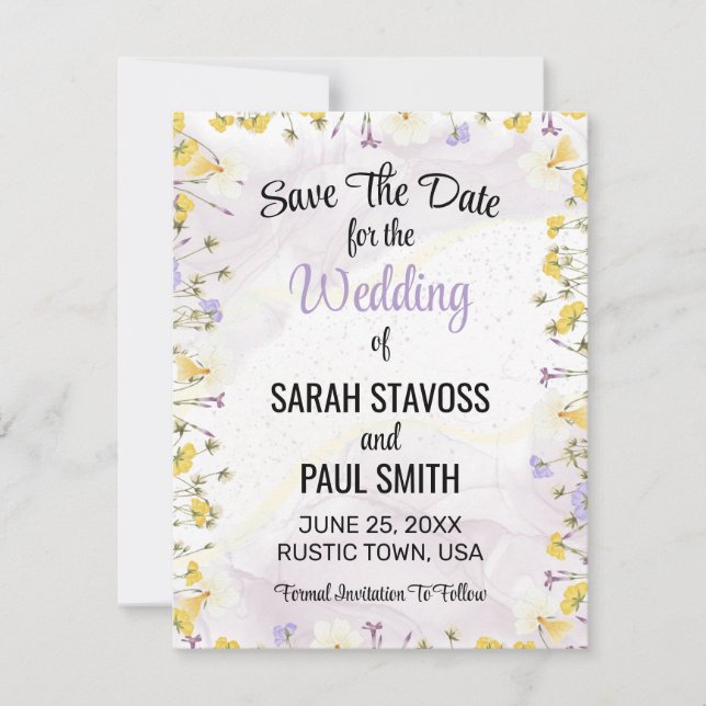 Reserva La Fecha Lavanda de flores silvestres y boda de flores amar (Anverso)