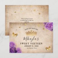 Lavanda morada y Rosas de oro elegantes