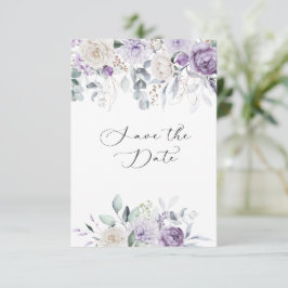 Reserva La Fecha Lavanda, Púrpura, Floral de Hortensias Marfil