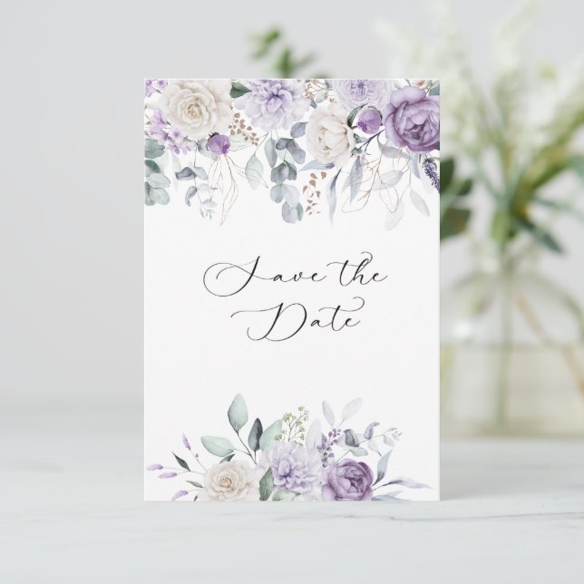 Reserva La Fecha Lavanda, púrpura, marfil Hydrangea Floral (Anverso de pie)