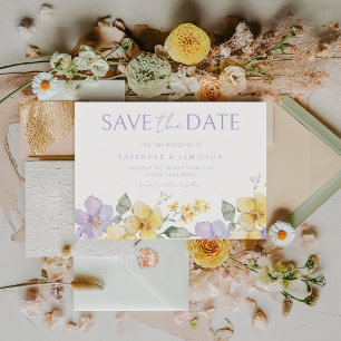 Reserva La Fecha Lavanda púrpura y Boda floral amarilla