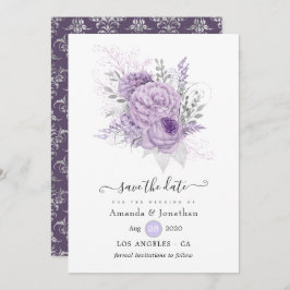 Reserva La Fecha Lavanda y Boda floral plateado