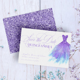 Reserva La Fecha Lavanda y Purpurina azul Girly Vestido Quinceanera