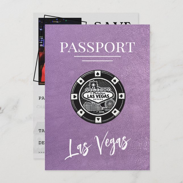 Reserva La Fecha Lavender Las Vegas Passport Save the Date (Anverso / Reverso)
