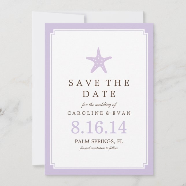 Reserva La Fecha Lavender Starfish Wedding Save the Date (Anverso)
