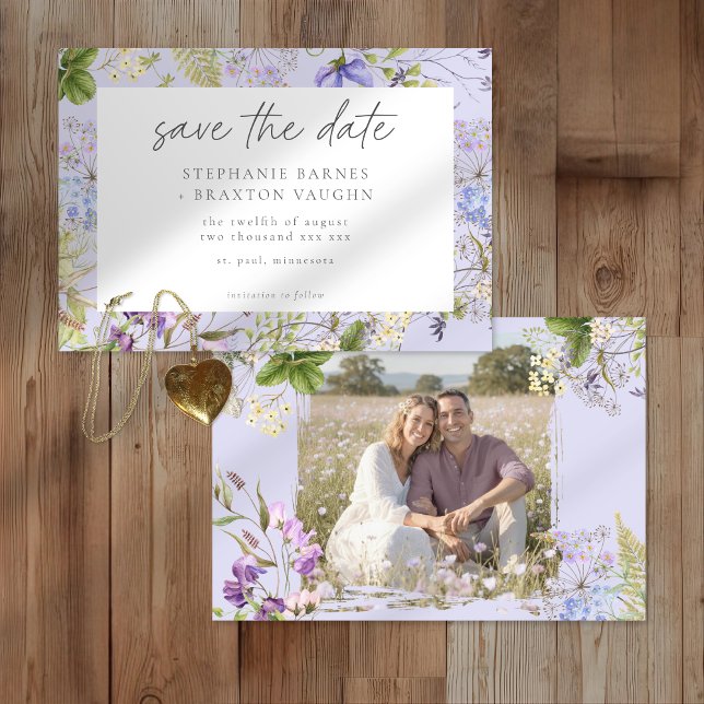 Reserva La Fecha Lavender Wildflower Garden Romantic Wedding Photo (Subido por el creador)