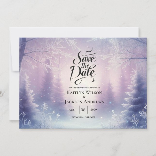 Reserva La Fecha Lavender Winter Snowfall Serenade Boda (Anverso)