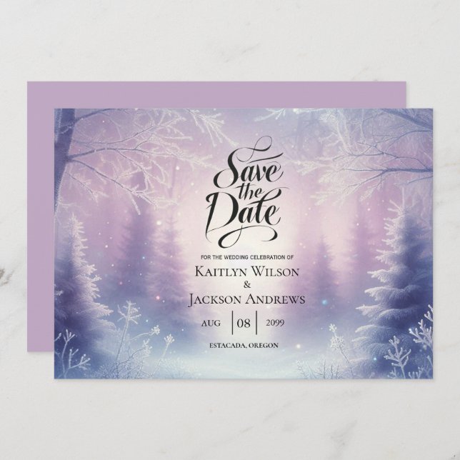 Reserva La Fecha Lavender Winter Snowfall Serenade Boda (Anverso / Reverso)