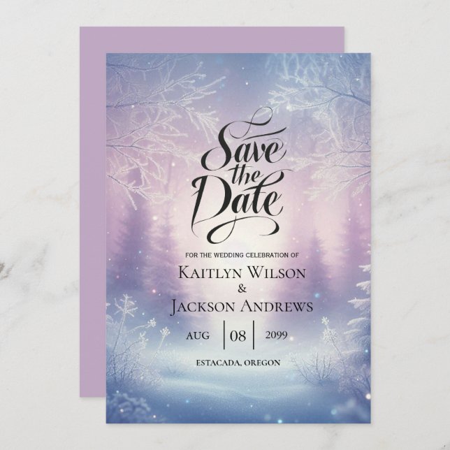 Reserva La Fecha Lavender Winter Snowfall Serenade Boda (Anverso / Reverso)