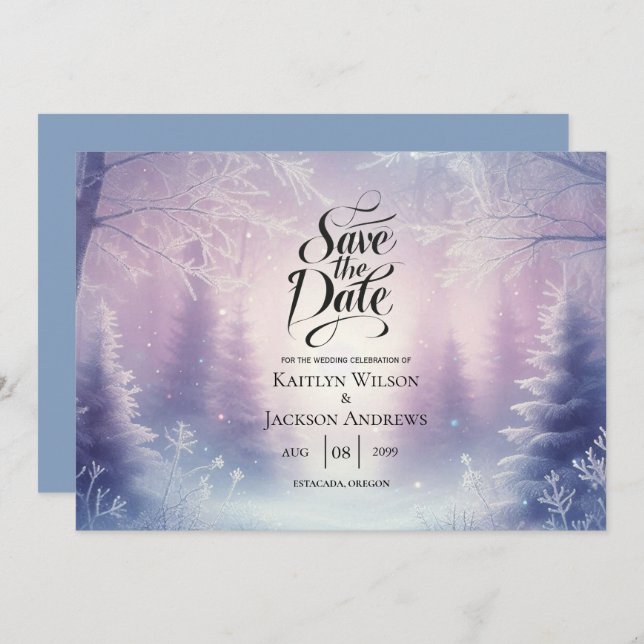 Reserva La Fecha Lavender Winter Snowfall Serenade Boda (Anverso / Reverso)