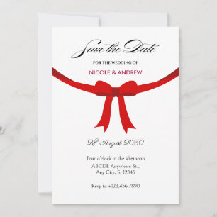 Reserva La Fecha Lazo de cinta roja elegante boda