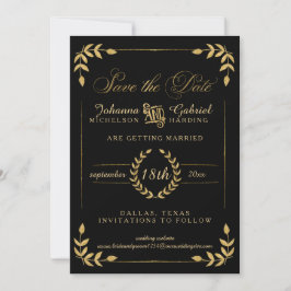 Reserva La Fecha Leaf Greenery Gold Black Save the Date Photo