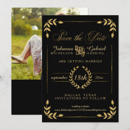 Reserva La Fecha Leaf Greenery Gold Black Save the Date Photo