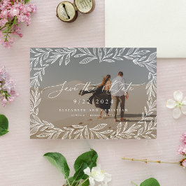 Reserva La Fecha Leafy Minimal Modern Calligraphy Foto de 2 lados