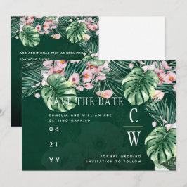 Reserva La Fecha LeahG Boda de la hoja floral verde tropical
