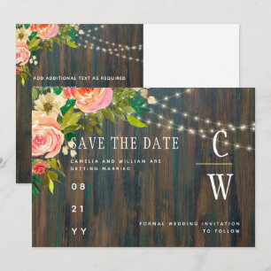 Reserva La Fecha LeahG Boda floral de melocotones de madera rústica