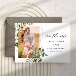 Reserva La Fecha Leaves y Eucalyptus Gold V Photo Save the Date