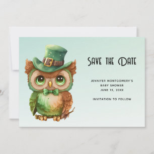 Reserva La Fecha Lechuza Cuta en un Baby Shower Green Top Hat