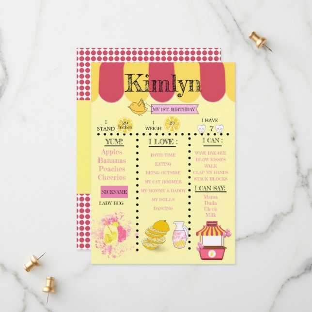 Reserva La Fecha Lemonade Stand Amarillo Primer Fiesta de cumpleaño (Anverso/Reverso In Situ)