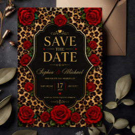 Reserva La Fecha Leopard Print and Red Rose 