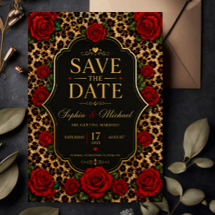 Reserva La Fecha Leopard Print and Red Rose