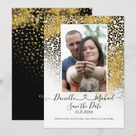 Reserva La Fecha Leopard Print Script Heart Gold Purpurina