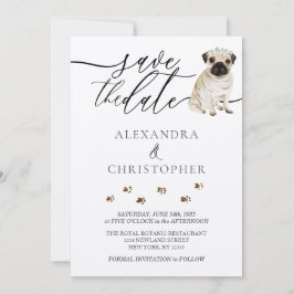 Reserva La Fecha letra caligráfica para boda de cachorro Pug