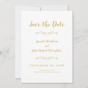 Reserva La Fecha Letra delicada Caligrafía romántica Dorado elegant