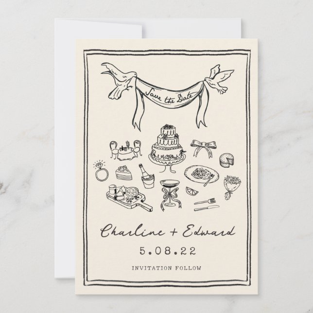 Reserva La Fecha Letra manuscrita funky dibujada a mano guarda la f (Anverso)