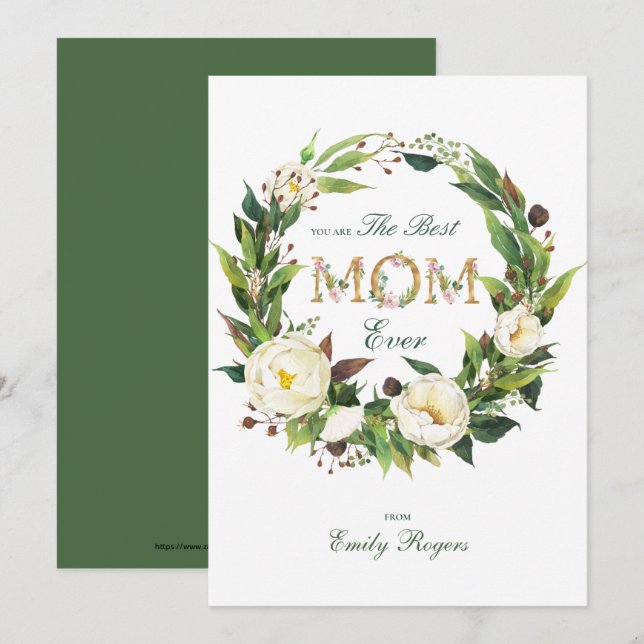 Reserva La Fecha Letras florales de Best Mom Ever Gold (Anverso / Reverso)