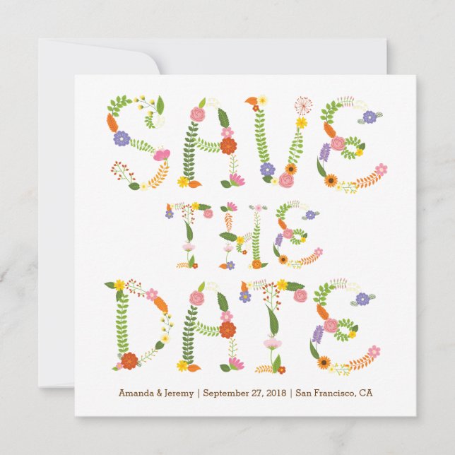 Reserva La Fecha Letras florales Foto rústica de Woodland Save the  (Anverso)