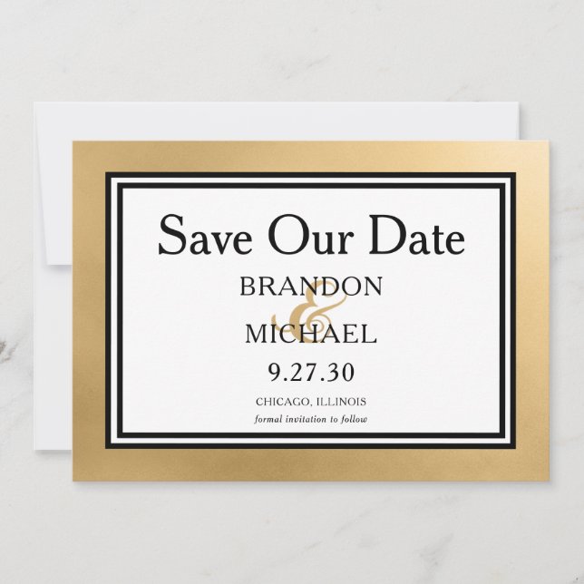 Reserva La Fecha LGBTQ Boda moderna de oro Save The Date (Anverso)