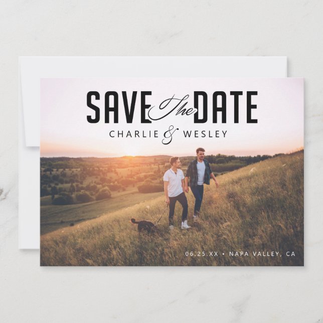 Reserva La Fecha LGBTQ Modern Save the Date con foto (Anverso)