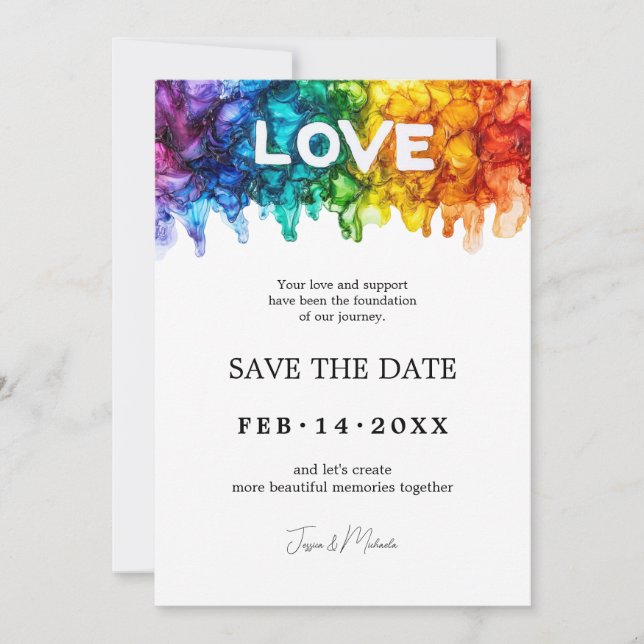 Reserva La Fecha 🌈 🐦 LGBTQ Pintado Con boda De Amor (Anverso)