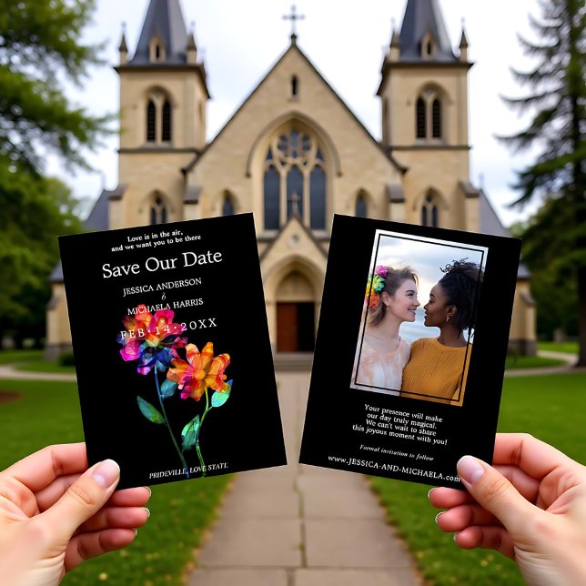 Reserva La Fecha 🌈 LGBTQ  With Photo Save the Date Petals & Pride  (LGBTQ With Photo Save the Date Petals & Pride)