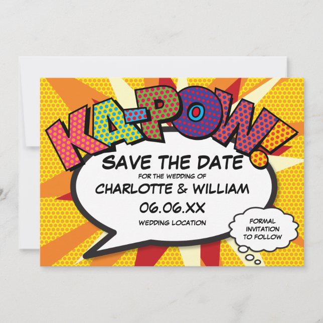 Reserva La Fecha Libro de Cómic Divertido Moderno KA-POW (Anverso)