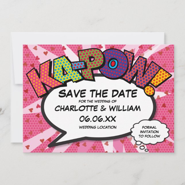 Reserva La Fecha Libro de Cómic Divertido Moderno KAPOW Corazones d (Anverso)