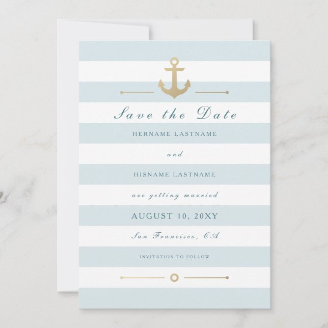Reserva La Fecha Ligero Aqua Nautical Save the Date Flat Card (Anverso)