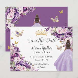 Reserva La Fecha Lila Floral Quinceañera Salva La Fecha
