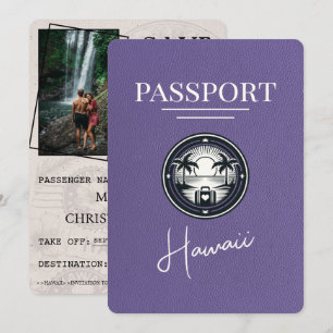 Reserva La Fecha Lila Púrpura Pasaporte de Hawái Save The Date